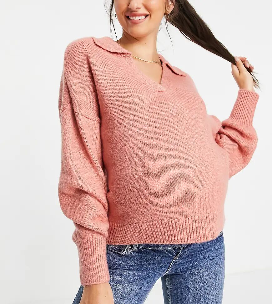 ASOS Maternity ASOS DESIGN Maternity oversized jumper with open collar in dusky pink  Pink