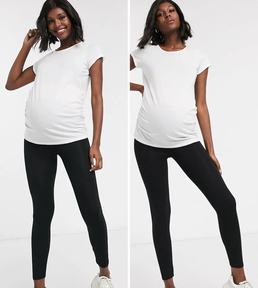 ASOS Maternity ASOS DESIGN Maternity Petite 2 pack leggings in black SAVE  Black