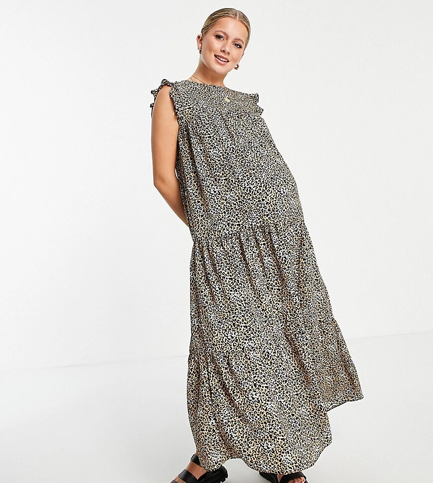 ASOS Maternity ASOS DESIGN Maternity sleeveless tiered midi dress with frills in leopard print-Multi  Multi