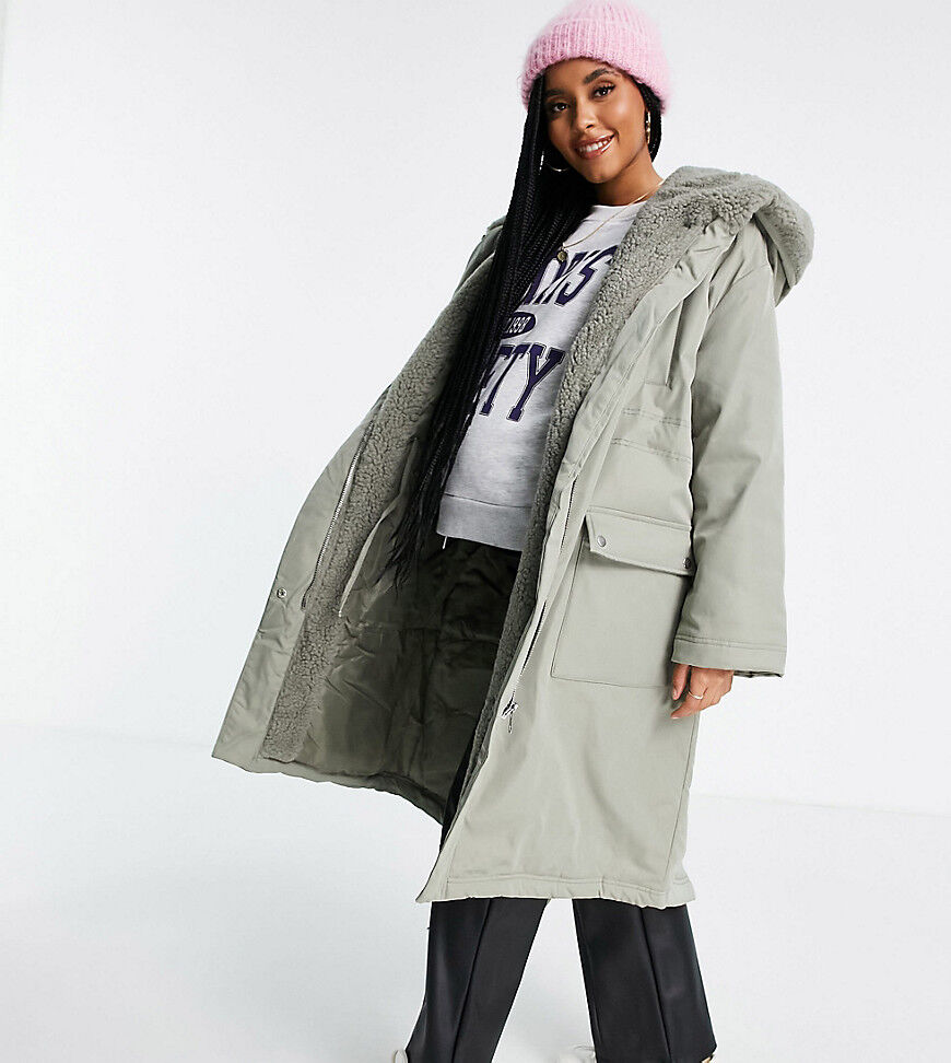 ASOS Maternity ASOS DESIGN Maternity waterfall parka coat in khaki-Grey  Grey