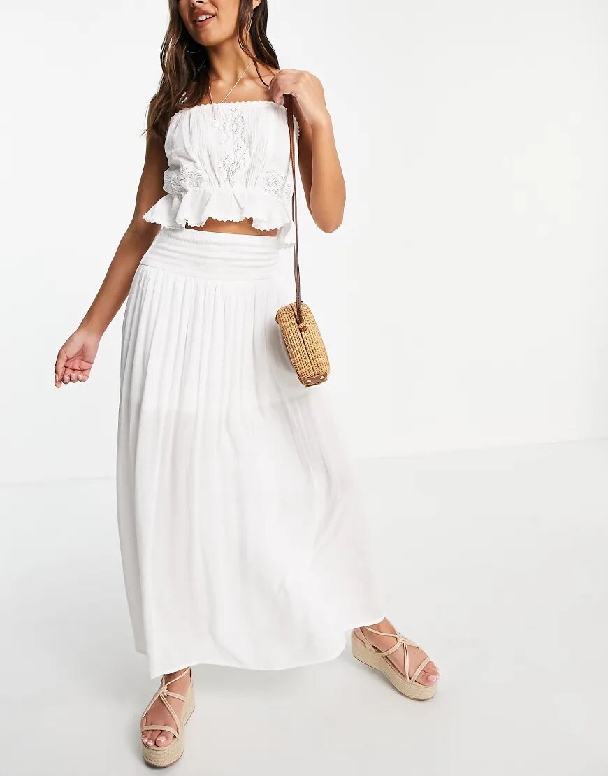 ASOS DESIGN maxi skirt in crinkle with shirred panel in white  White