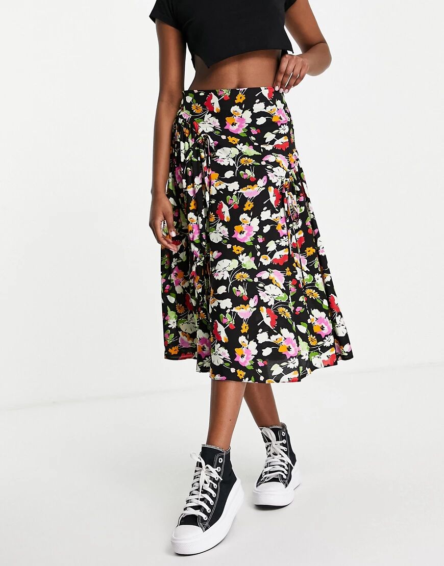 ASOS DESIGN midi skirt with channel detail in floral print-Multi  Multi