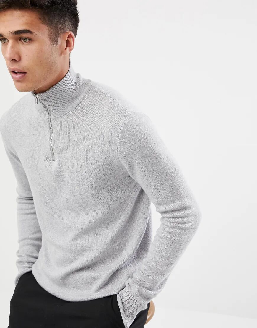 ASOS DESIGN midweight half zip jumper in grey  Grey