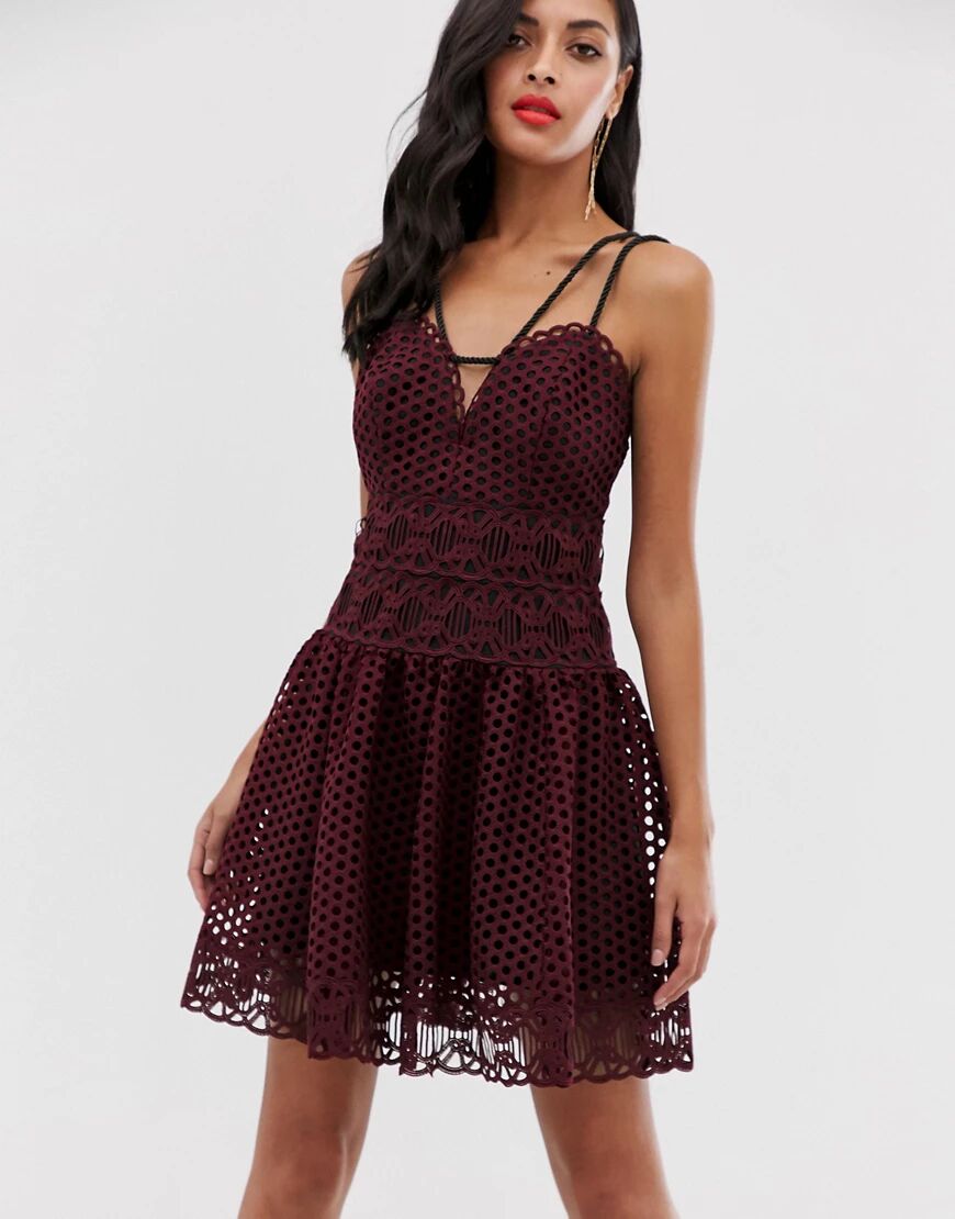 ASOS DESIGN mini dress in basket weave lace with rope trim-Red  Red