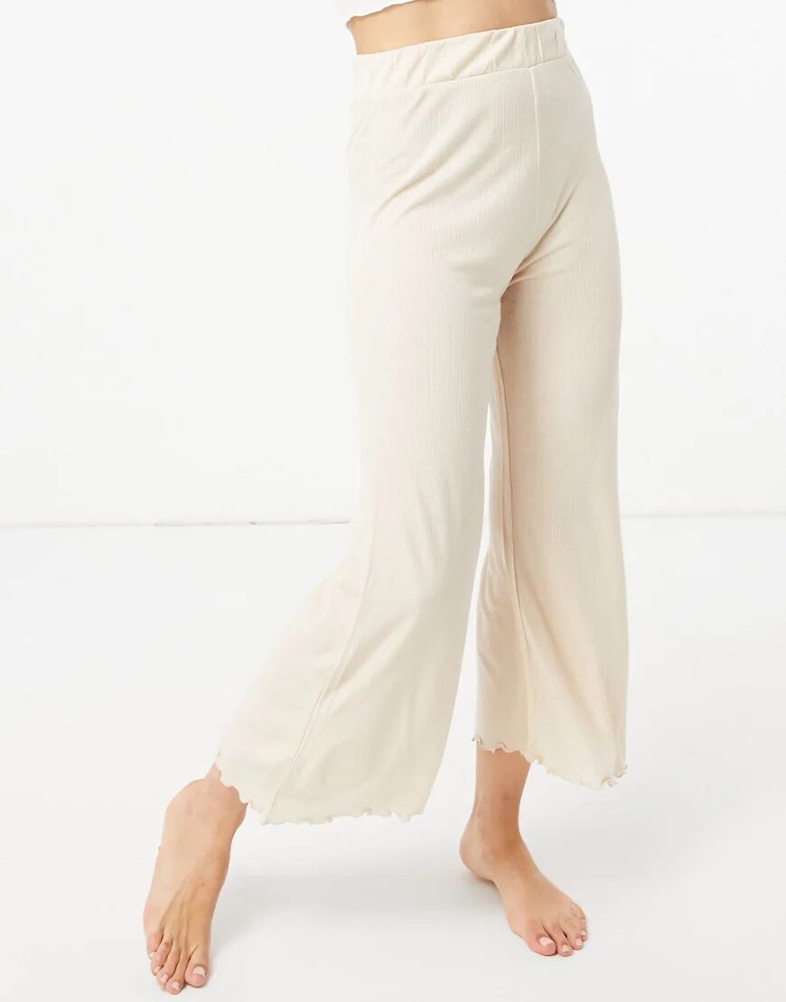 ASOS DESIGN mix & match lounge rib culotte in oatmeal-Neutral  Neutral