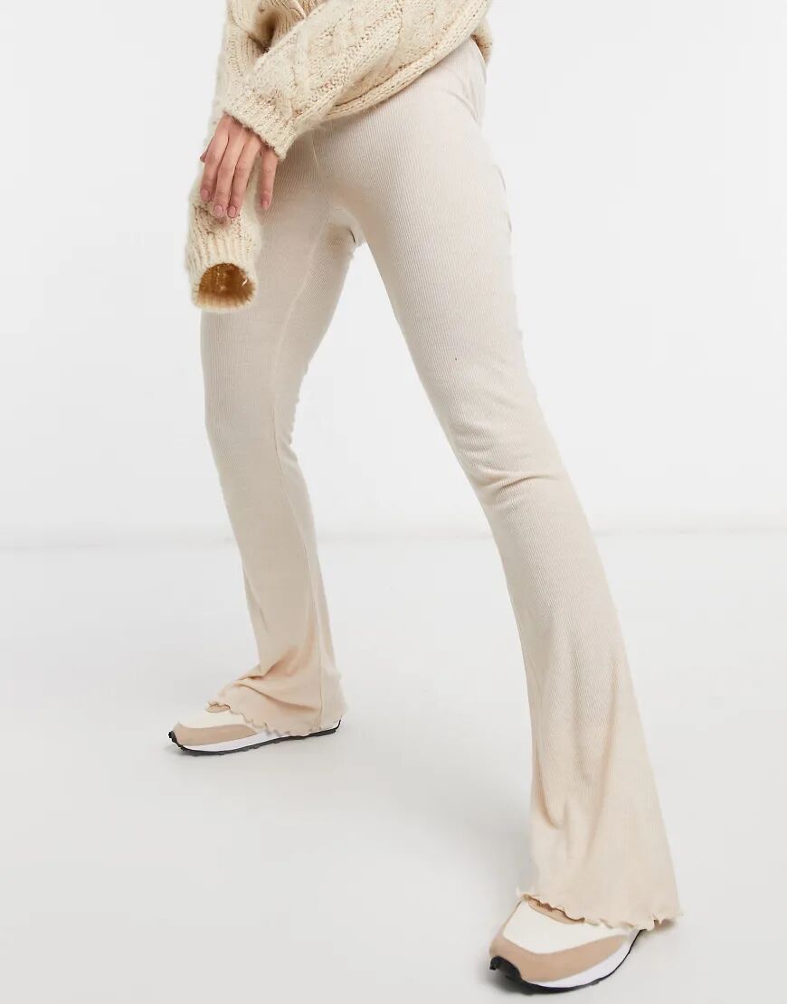 ASOS DESIGN mix & match lounge rib flare trouser in oatmeal-Neutral  Neutral