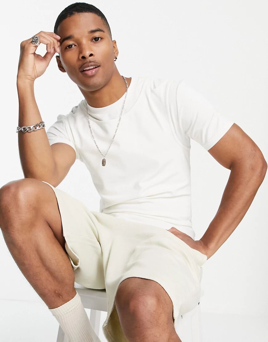 ASOS DESIGN muscle fit double layer t-shirt in off white-Neutral  Neutral