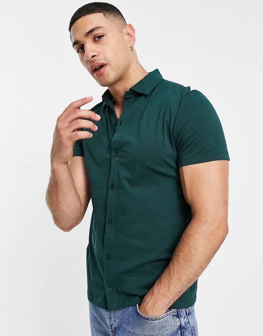 ASOS DESIGN organic button through jersey shirt in green  Green