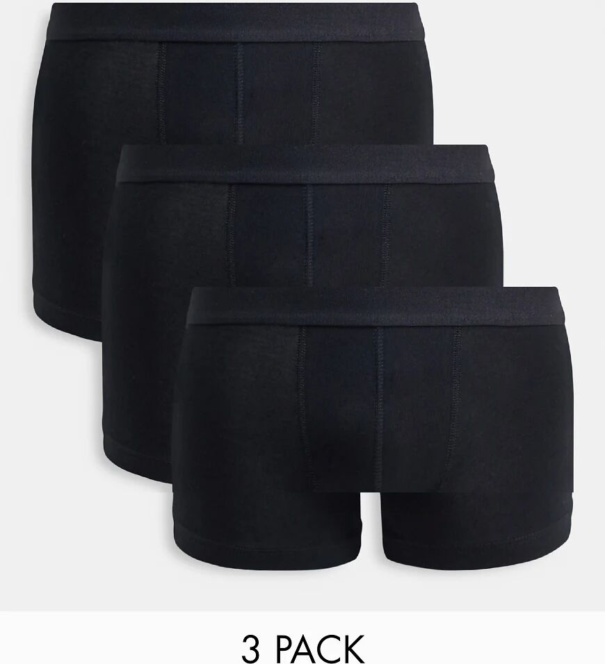 ASOS DESIGN Organic cotton blend 3 pack trunks in black  Black