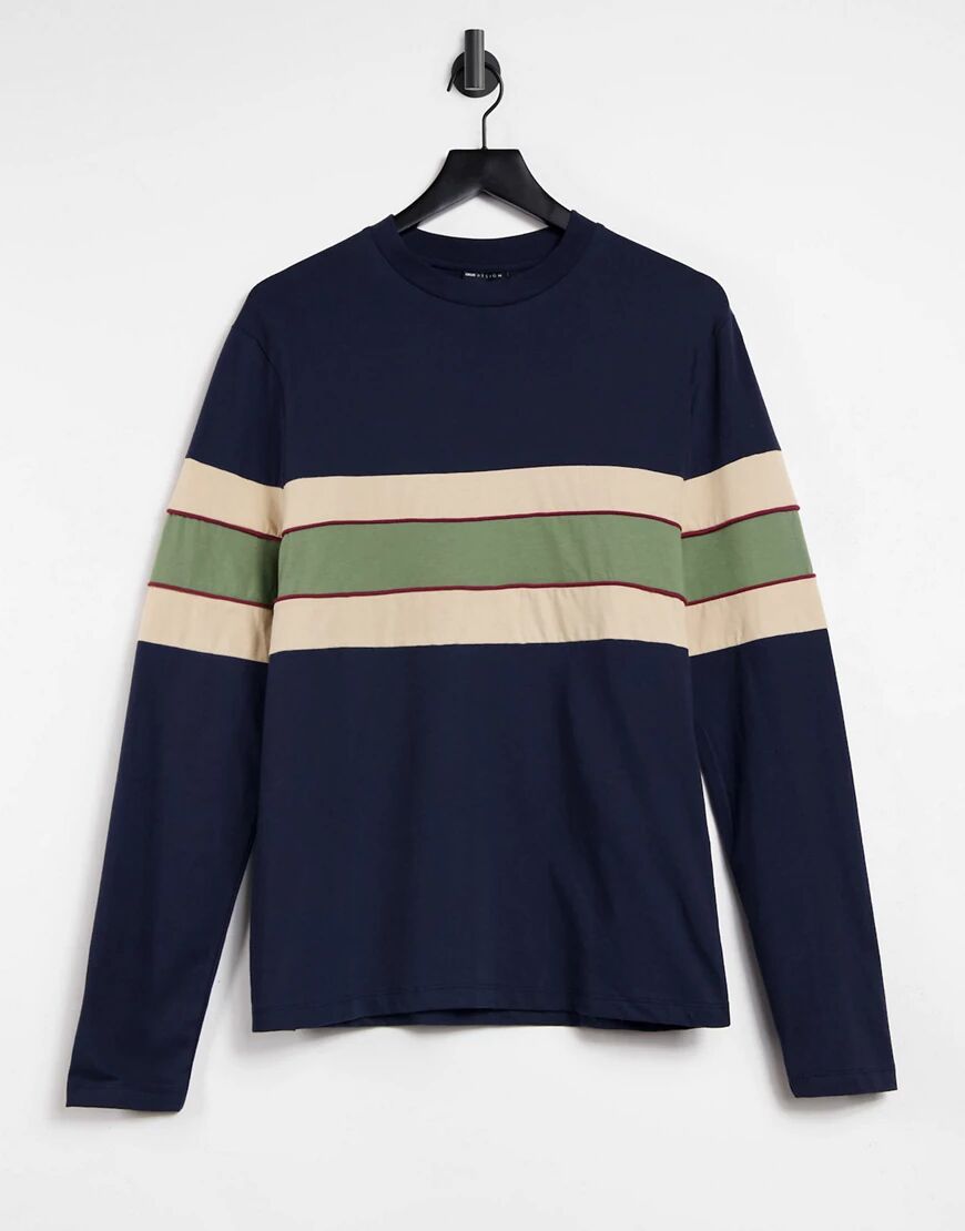 ASOS DESIGN organic long sleeve t-shirt with contrast panels in navy  Navy