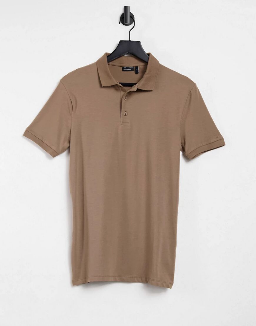 ASOS DESIGN organic muscle fit polo in tan-Brown  Brown