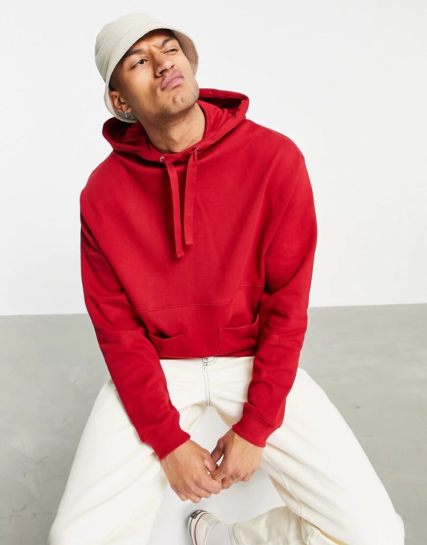 ASOS DESIGN organic oversized longer length hoodie with square pockets in red  Red