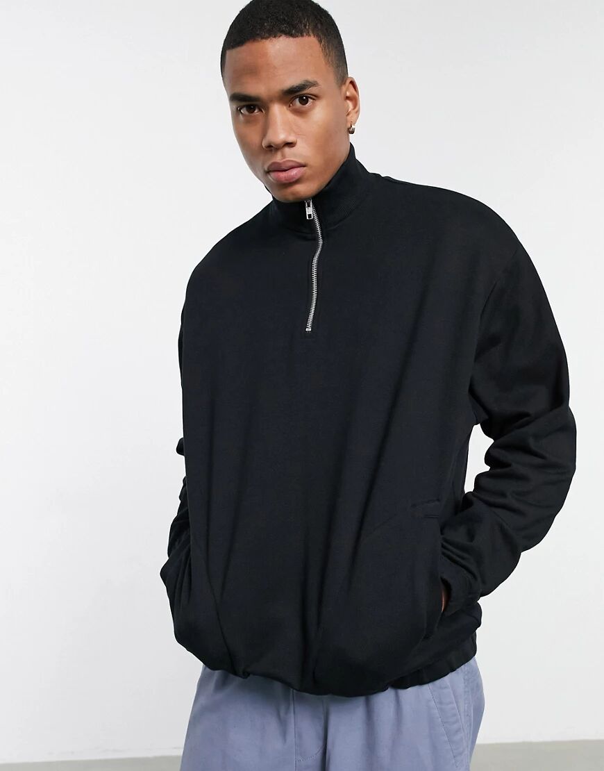 ASOS DESIGN organic oversized sweatshirt with half zip funnel neck in black  Black
