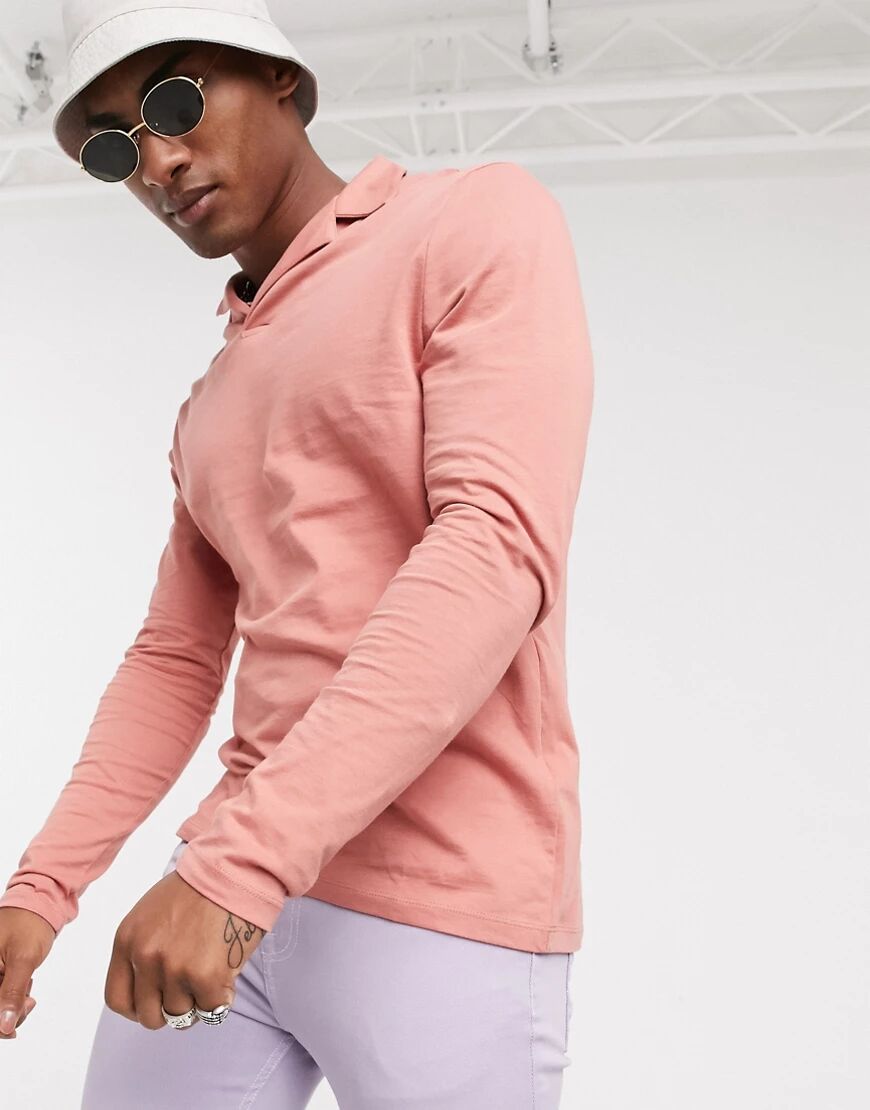 ASOS DESIGN organic polo with revere collar in pink  Pink