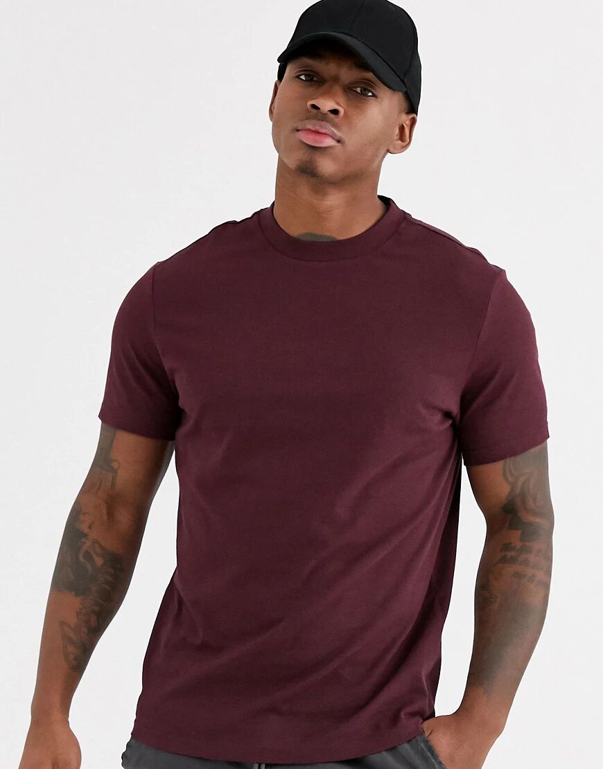 ASOS DESIGN organic t-shirt with crew neck in burgundy-Red  Red
