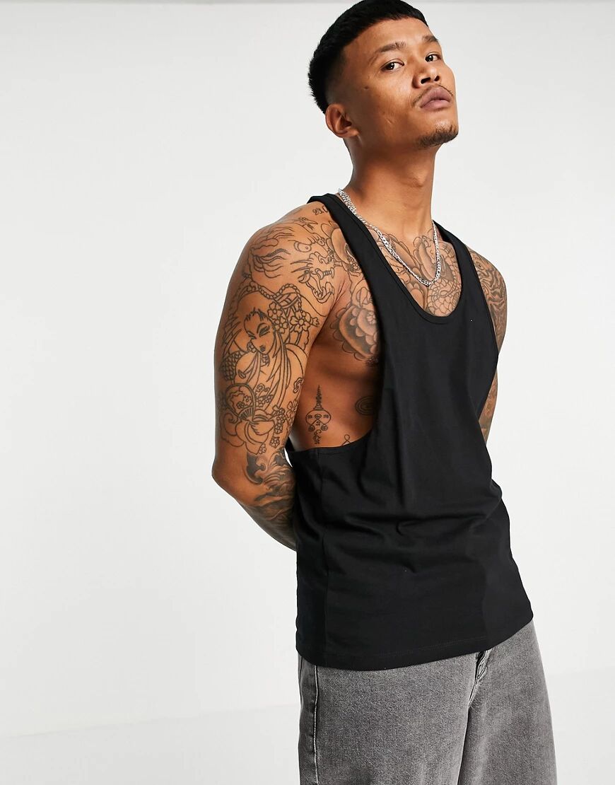 ASOS DESIGN organic vest with extreme racer back in black  Black