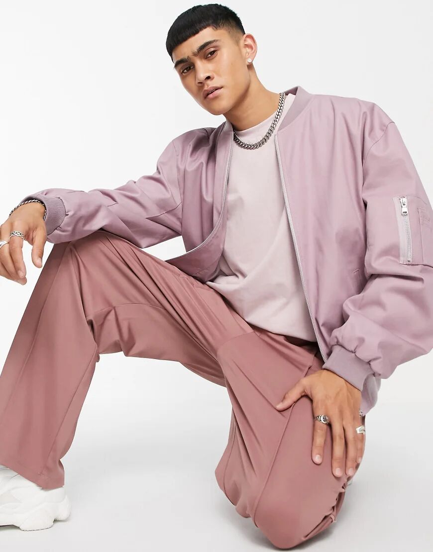 ASOS DESIGN oversized bomber jacket with MA1 pocket in washed pink  Pink