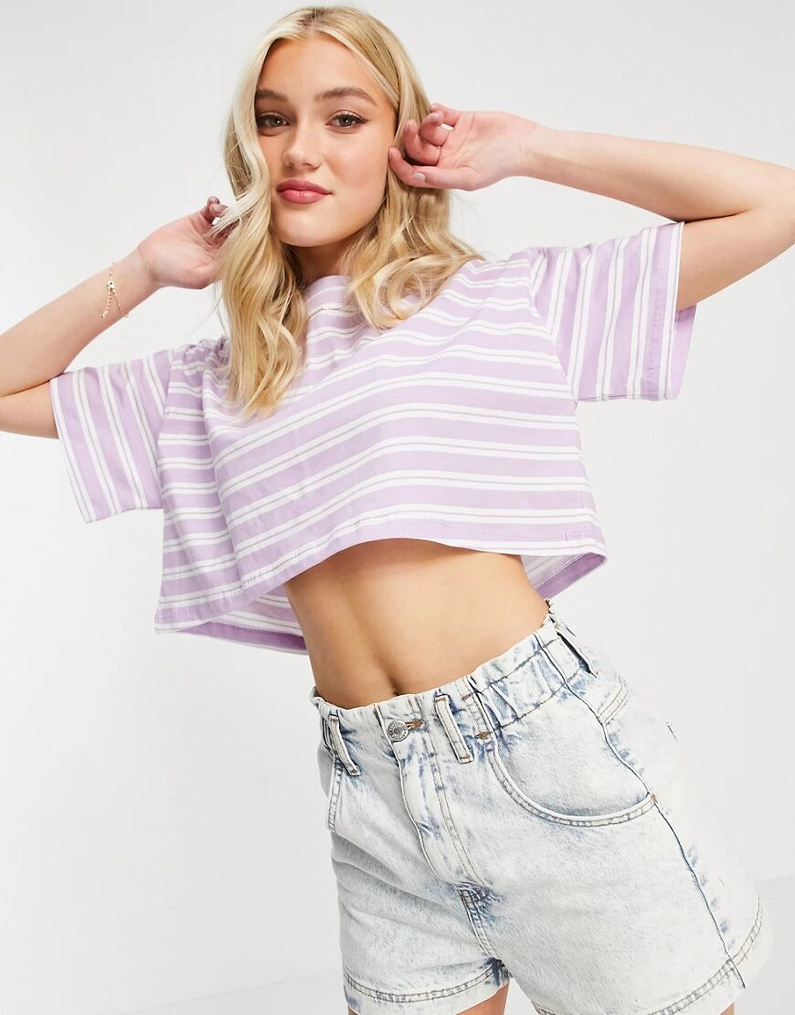 ASOS DESIGN oversized cropped t-shirt in lilac stripe-Multi  Multi