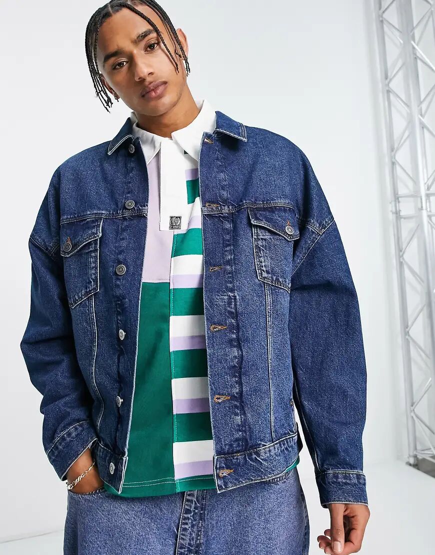 ASOS DESIGN oversized denim jacket in vintage dark wash-Blue  Blue