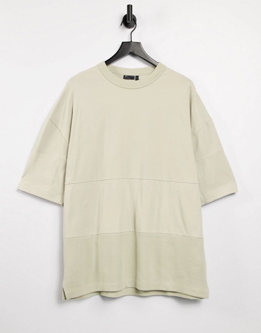 ASOS DESIGN oversized half sleeve cut & sew t-shirt in beige-Neutral  Neutral
