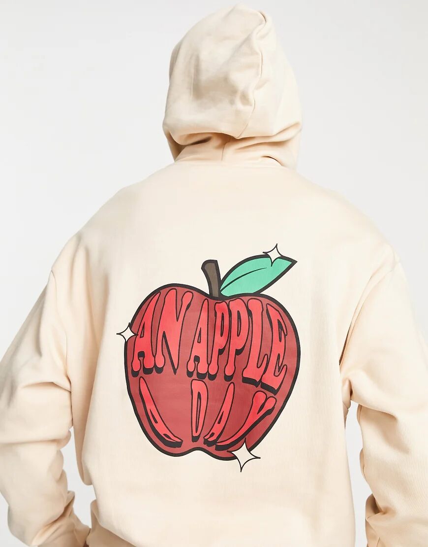 ASOS DESIGN oversized hoodie in beige with apple cartoon back print-Neutral  Neutral