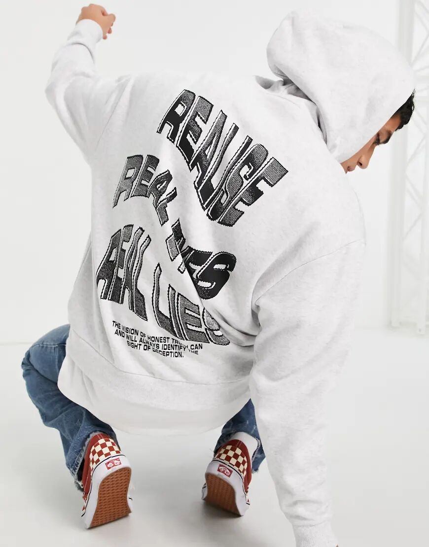 ASOS DESIGN oversized hoodie in white marl with large text back print  White