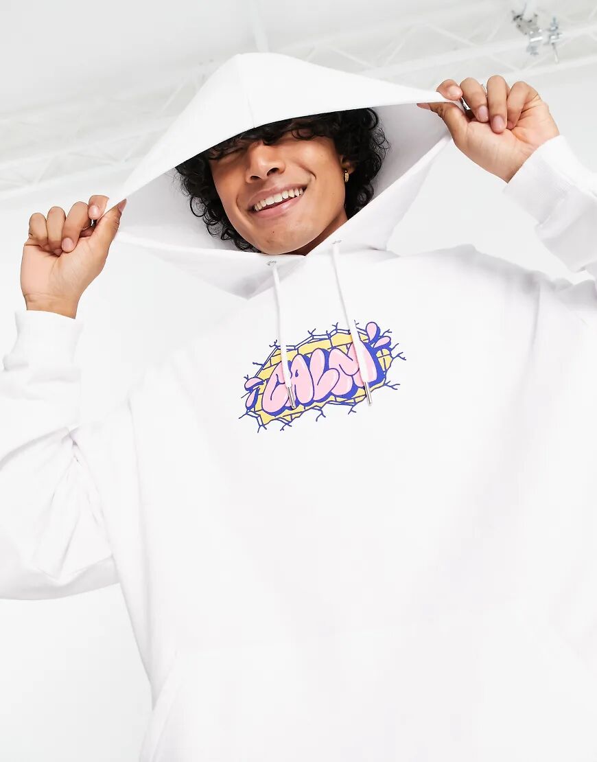 ASOS DESIGN oversized hoodie in white with graffitti text print  White