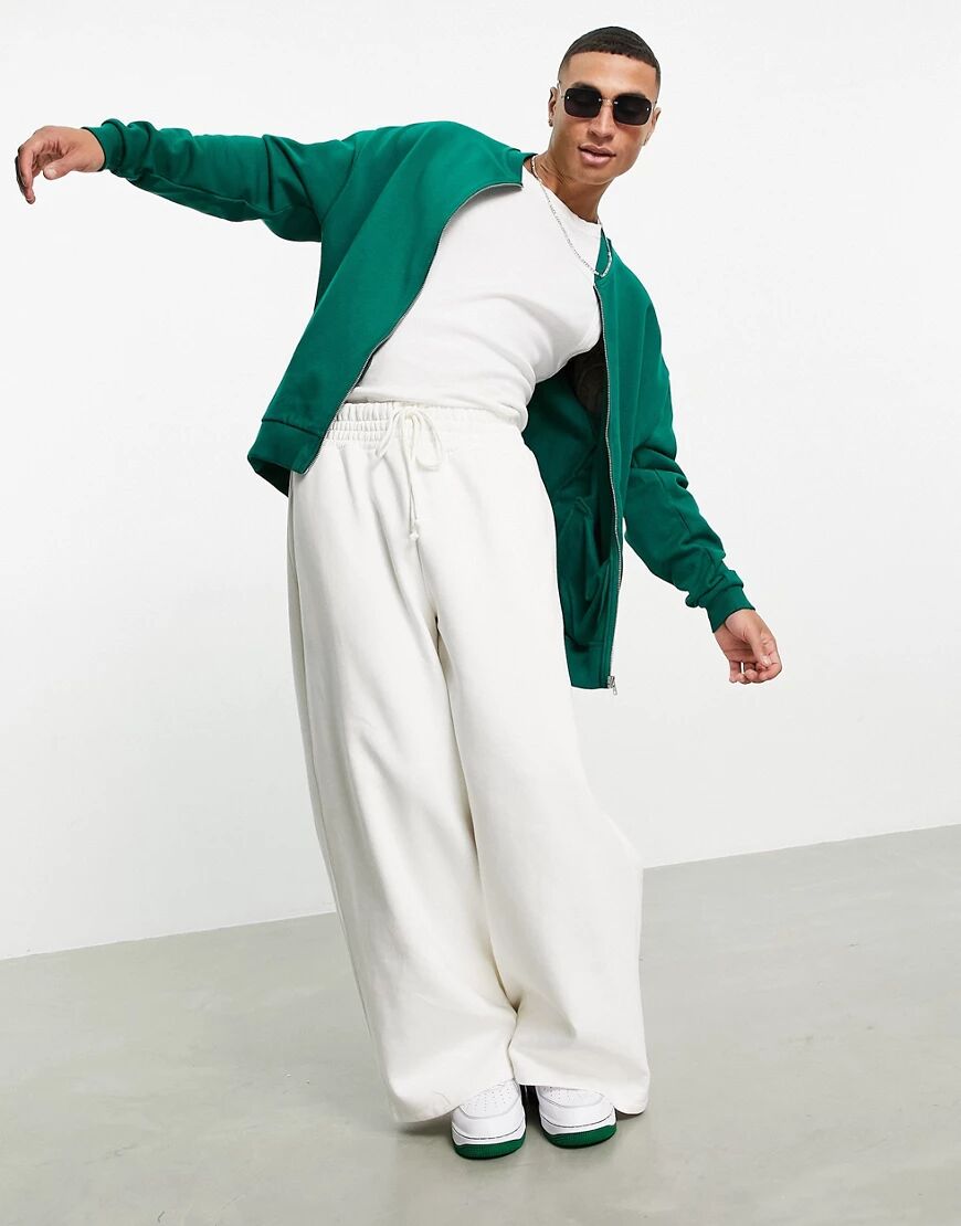 ASOS DESIGN oversized jersey bomber jacket in green  Green