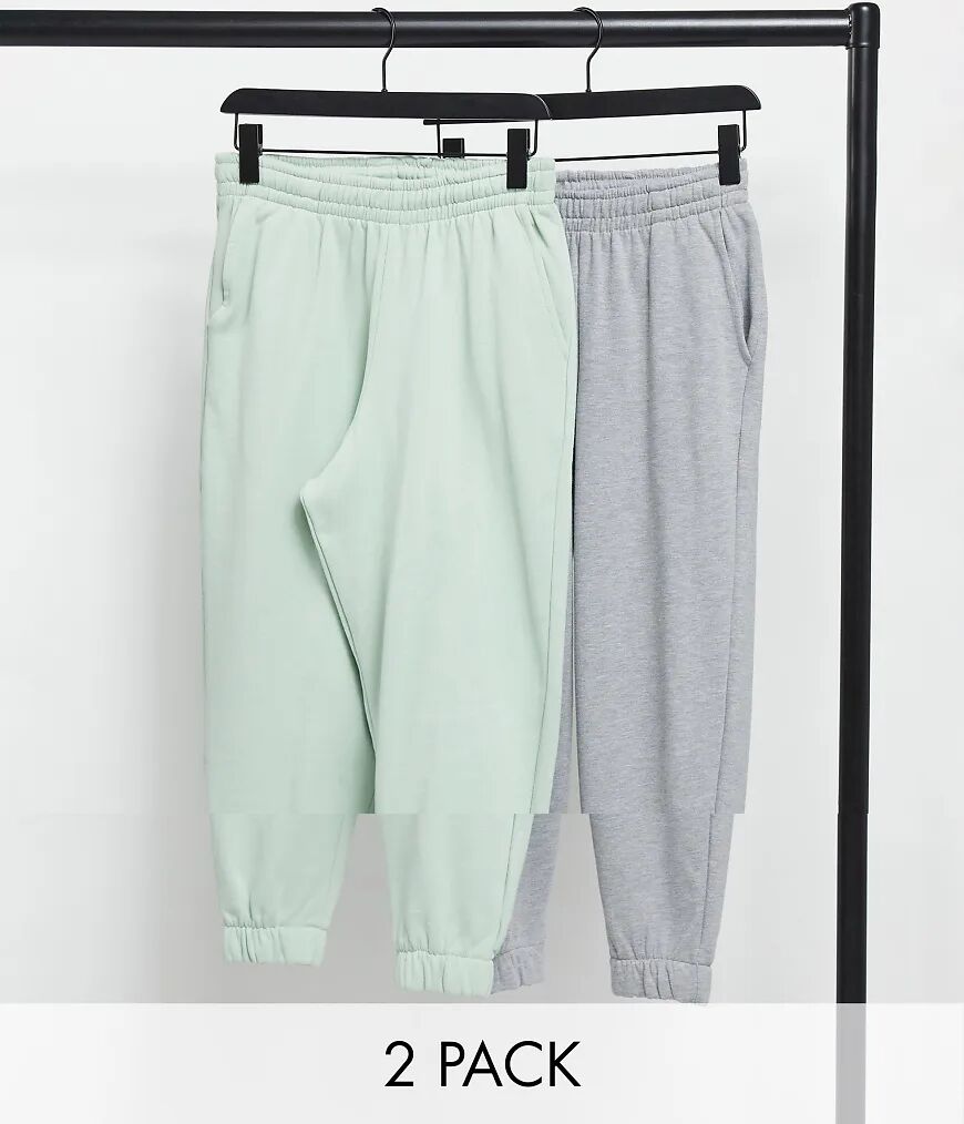 ASOS DESIGN oversized joggers in grey marl & pastel green 2 pack-Multi  Multi