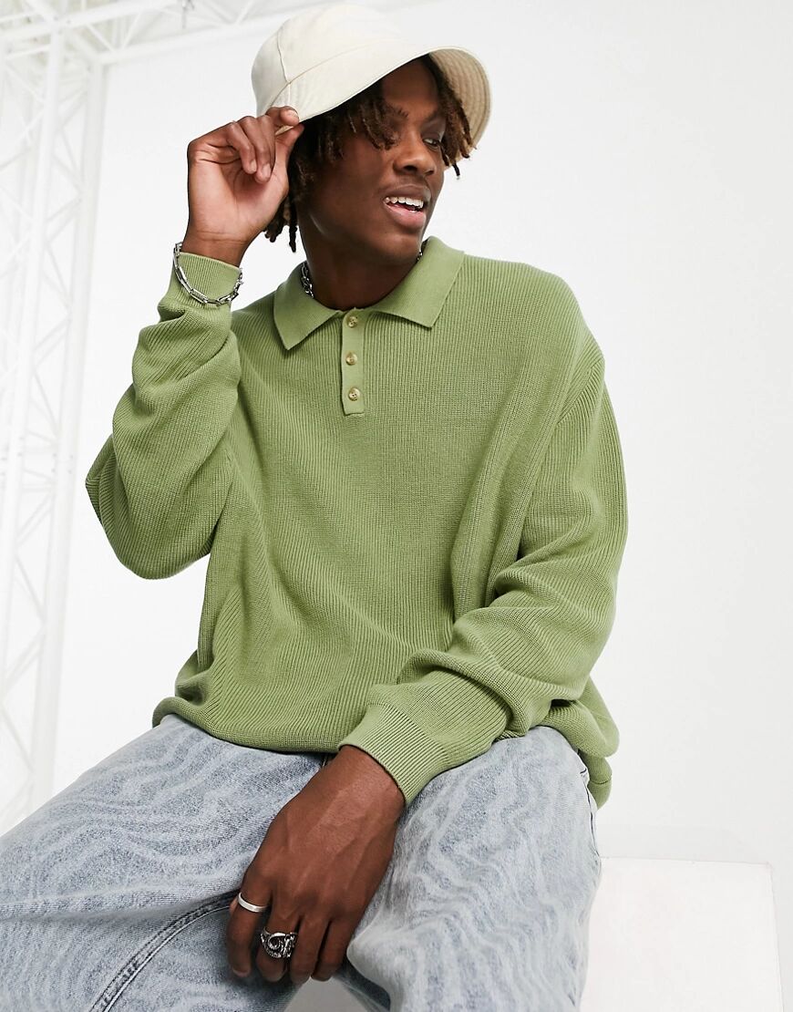 ASOS DESIGN oversized lightweight polo neck jumper in green  Green