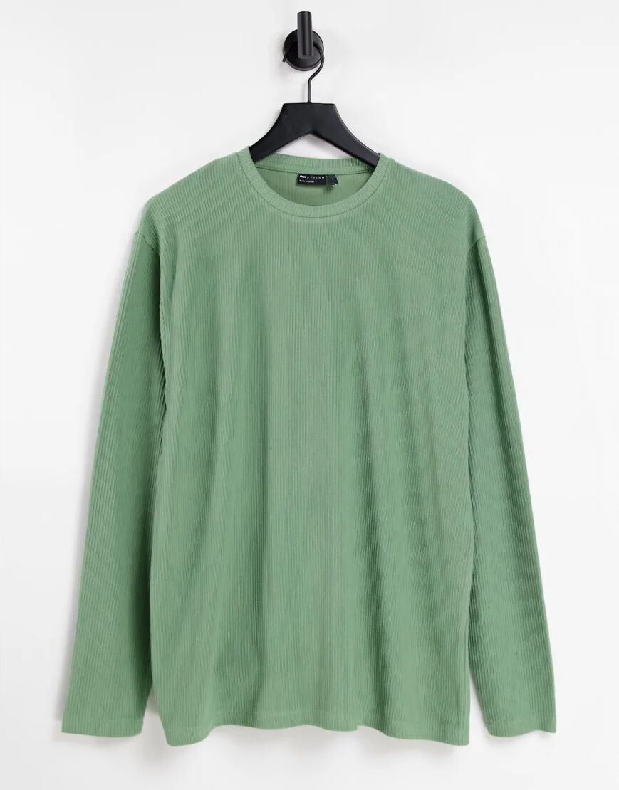 ASOS DESIGN oversized long sleeve t-shirt in heavy rib in khaki-Green  Green