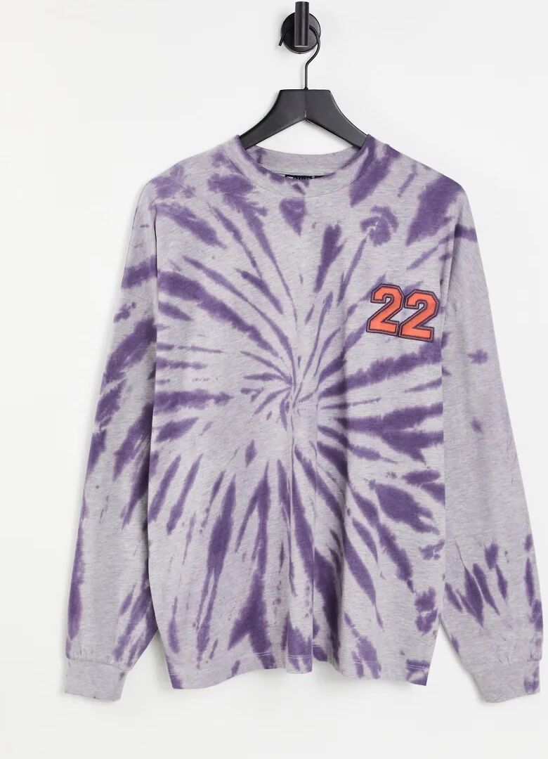 ASOS DESIGN oversized long sleeve t-shirt in purple grey marl tie dye with chest print-Multi  Multi