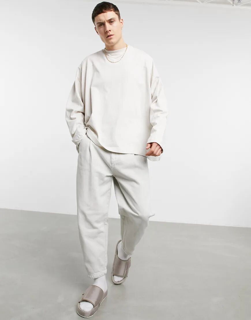 ASOS DESIGN oversized long sleeve t-shirt with seam detail in off white  White