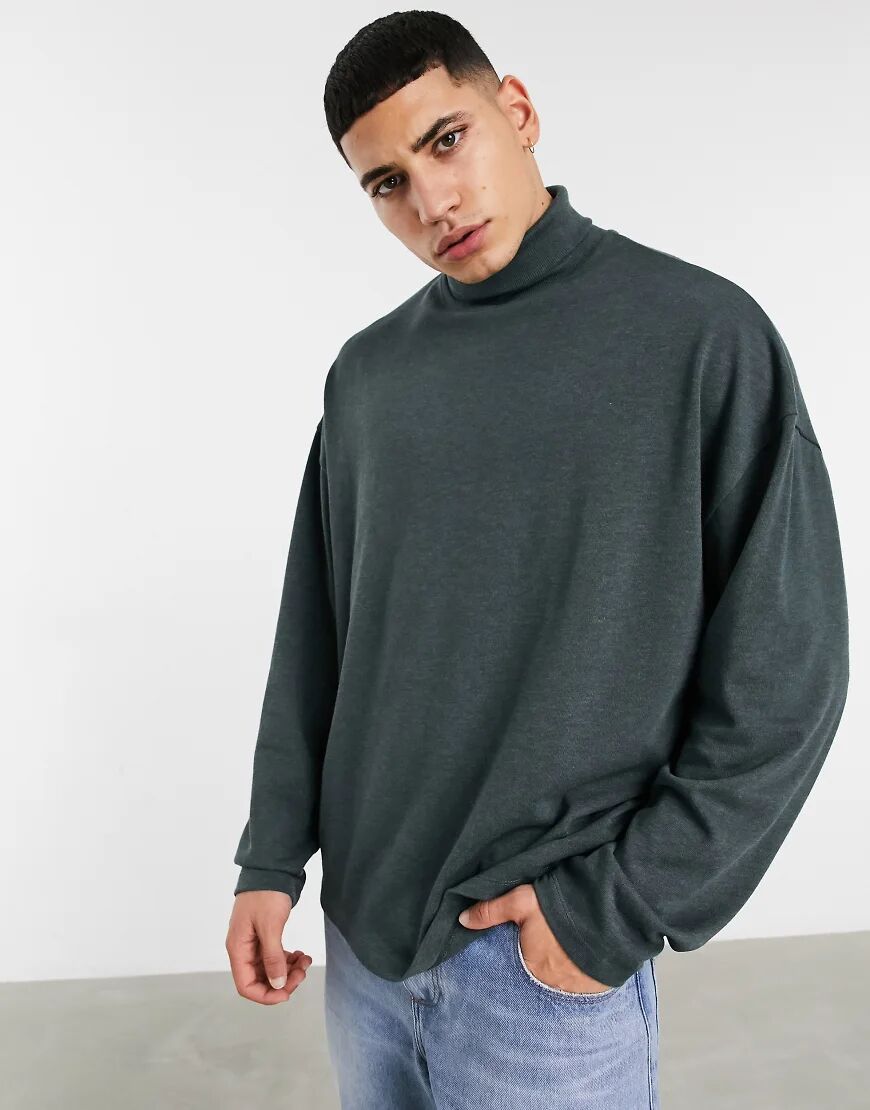 ASOS DESIGN oversized marl roll neck in dark green marl  Green