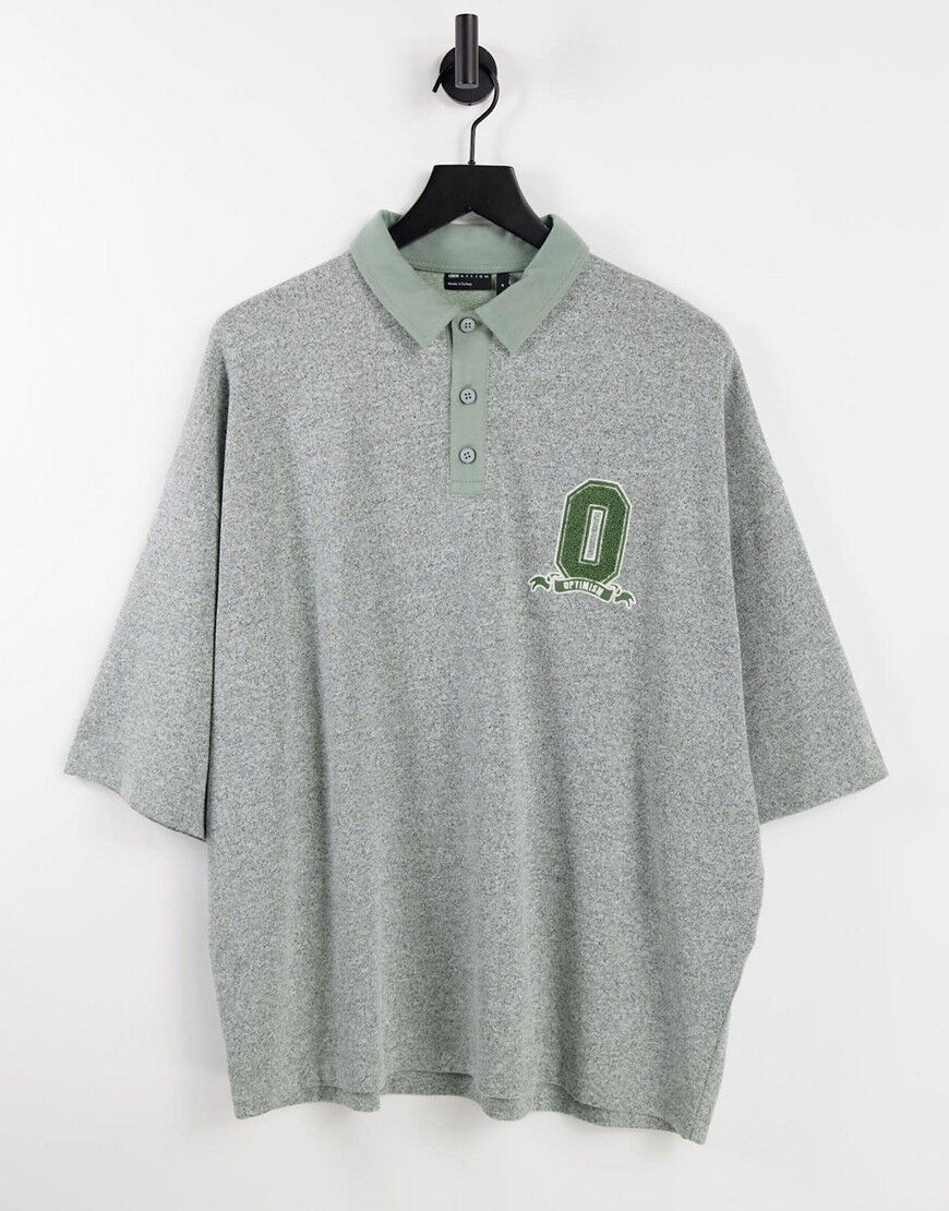 ASOS DESIGN oversized polo t-shirt in green marl with badge  Green