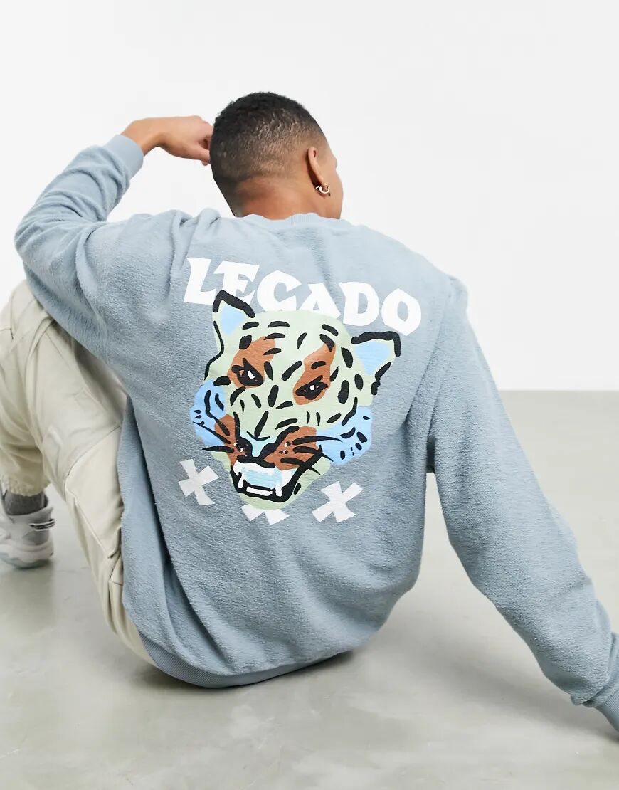 ASOS DESIGN oversized reverse fleece sweatshirt in acid wash with tiger back print-Grey  Grey