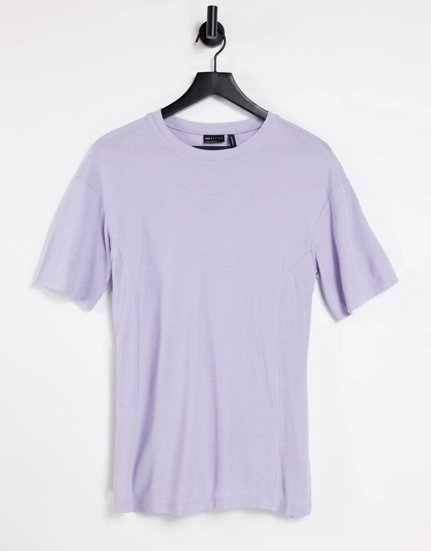 ASOS DESIGN oversized rib t-shirt with side splits and stitch detail in lilac-Purple  Purple