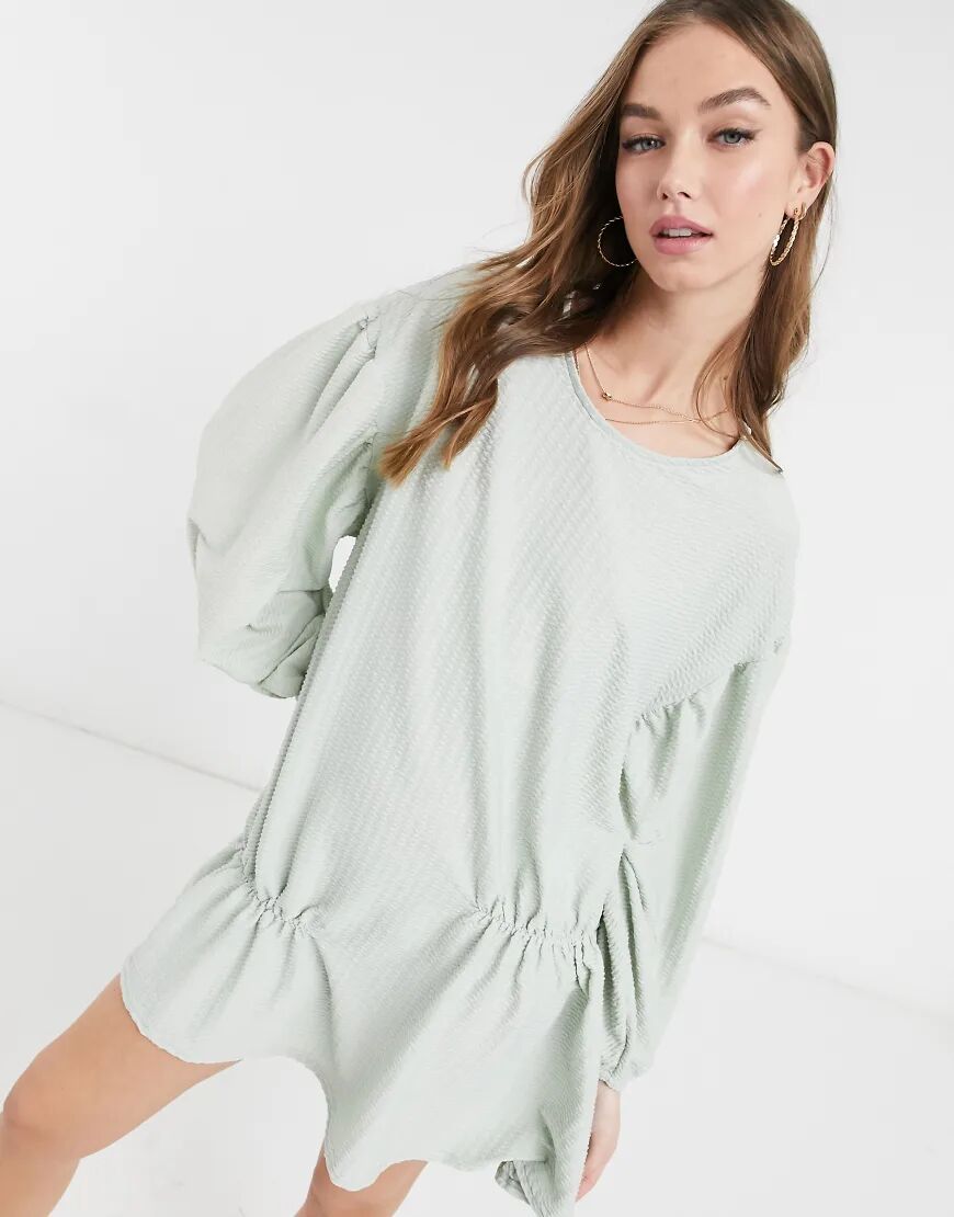 ASOS DESIGN oversized seam front detail mini dress in sage-Green  Green