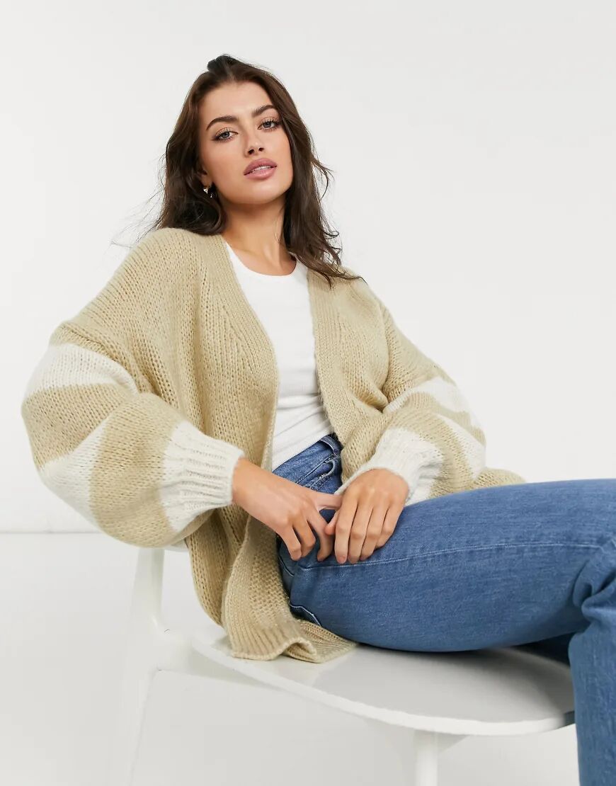 ASOS DESIGN oversized stripe cardigan in camel-Neutral  Neutral