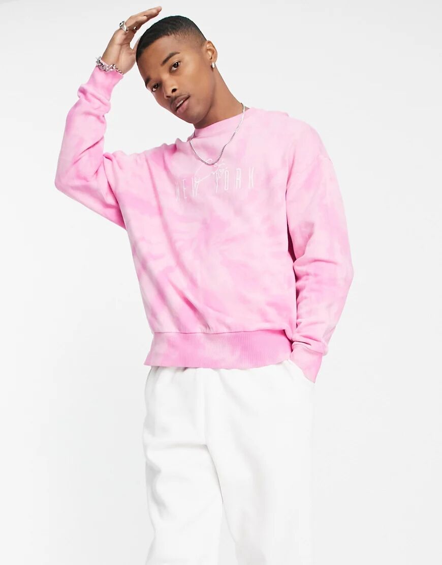 ASOS DESIGN oversized sweatshirt in pink tie dye with New York city embroidery  Pink