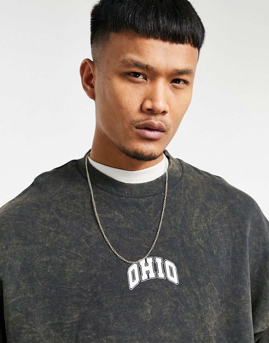 ASOS DESIGN oversized sweatshirt in washed black with Ohio city print  Black