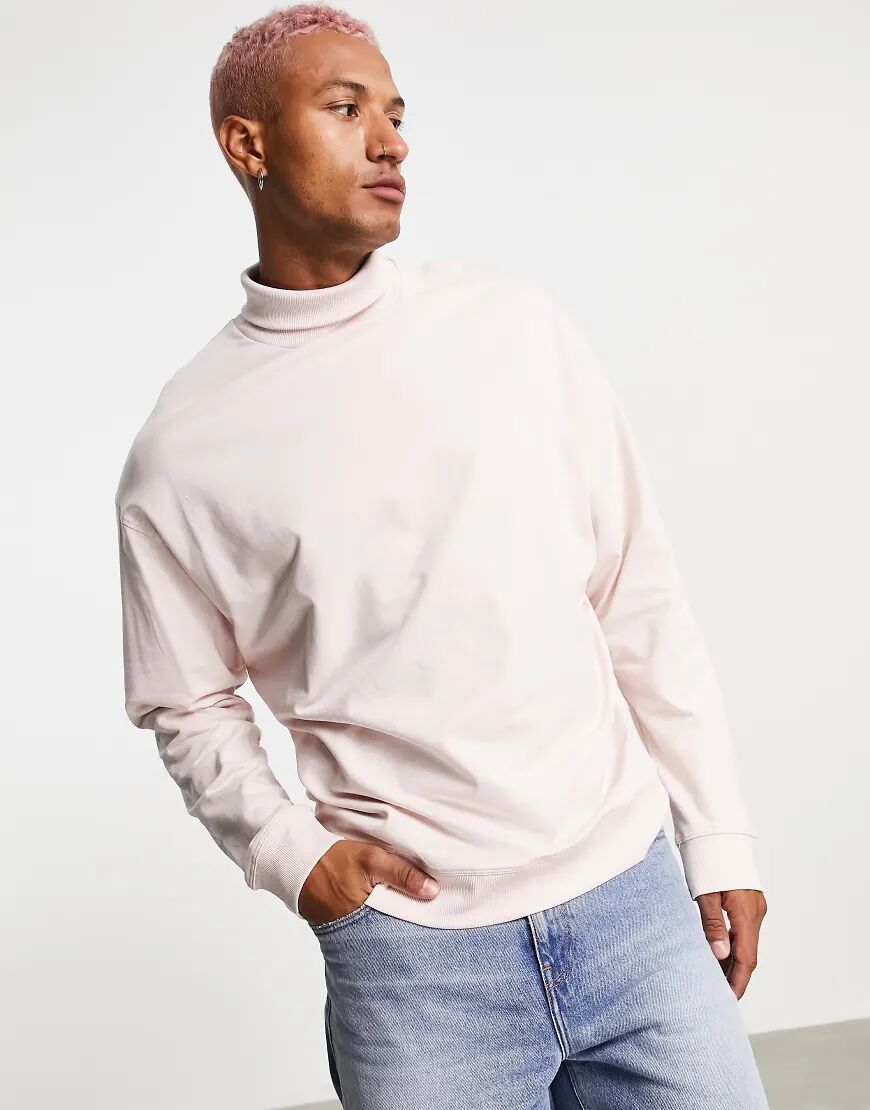 ASOS DESIGN oversized sweatshirt with funnel neck in pink  Pink