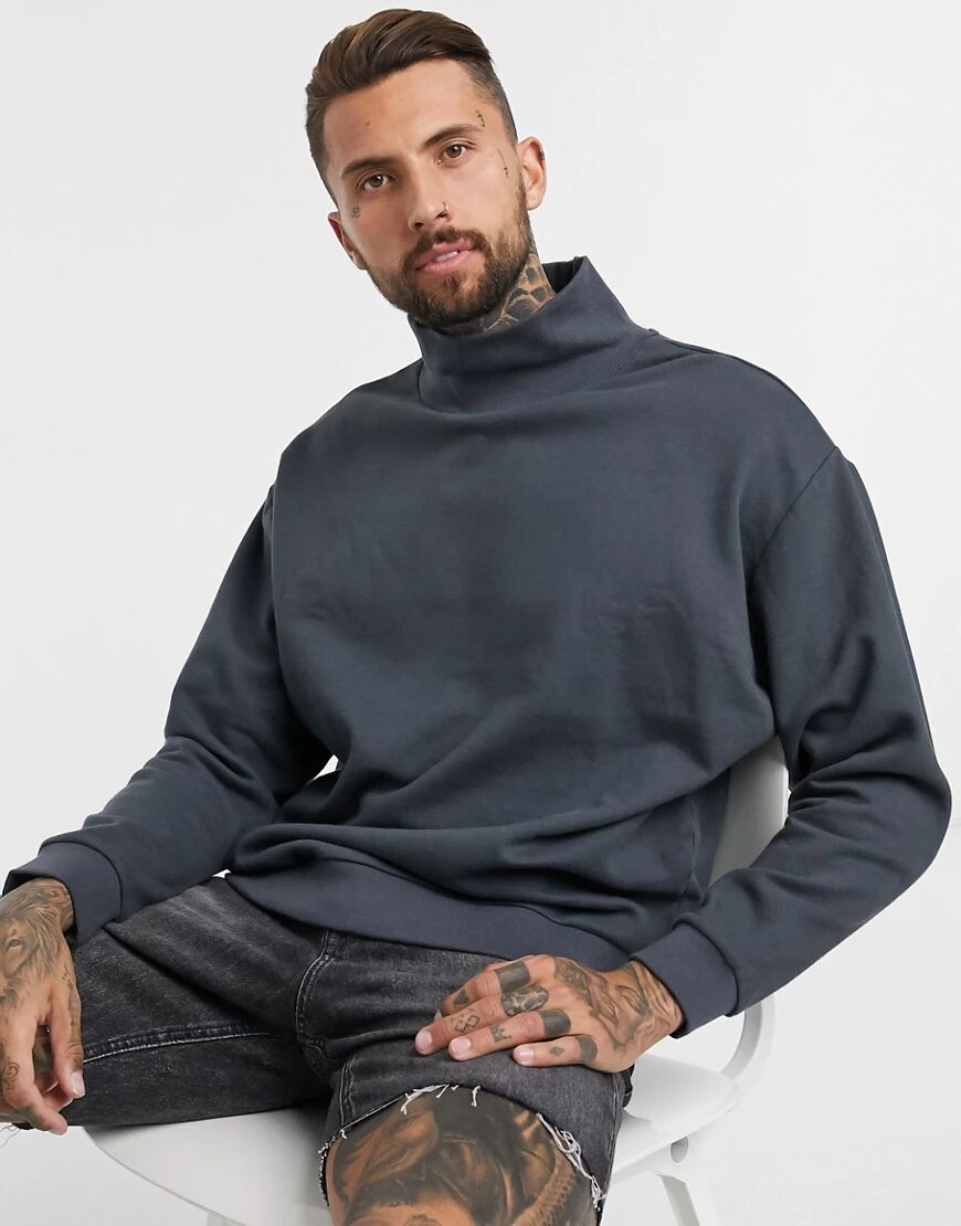 ASOS DESIGN oversized sweatshirt with funnel neck in washed black  Black