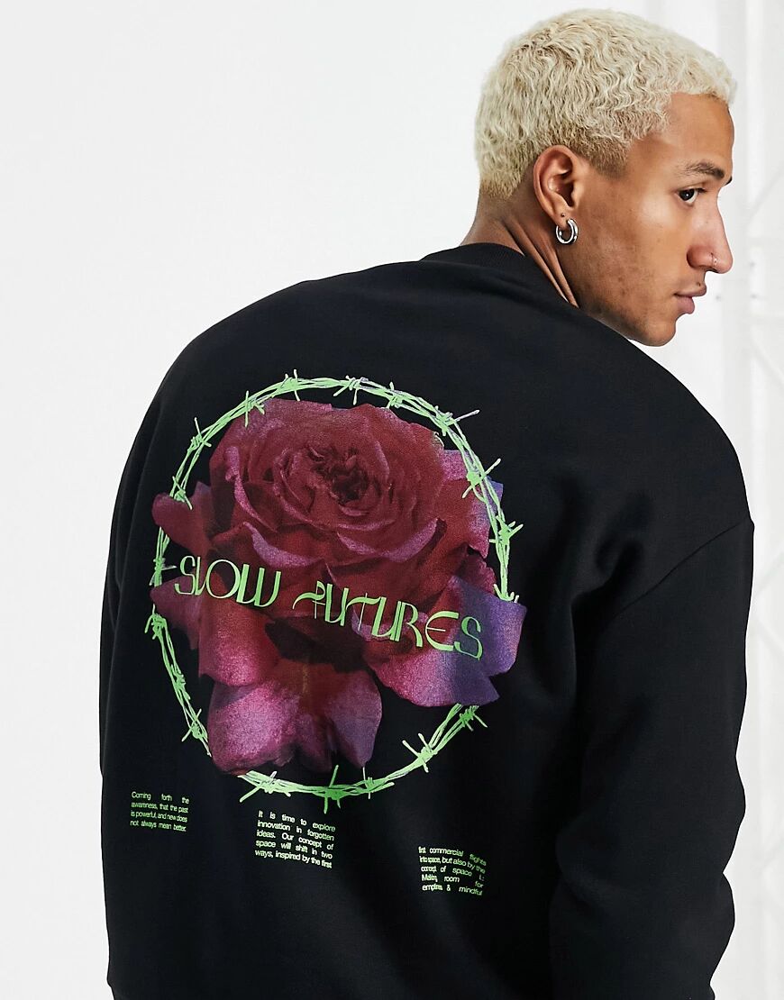 ASOS DESIGN oversized sweatshirt with large floral back print in black  Black