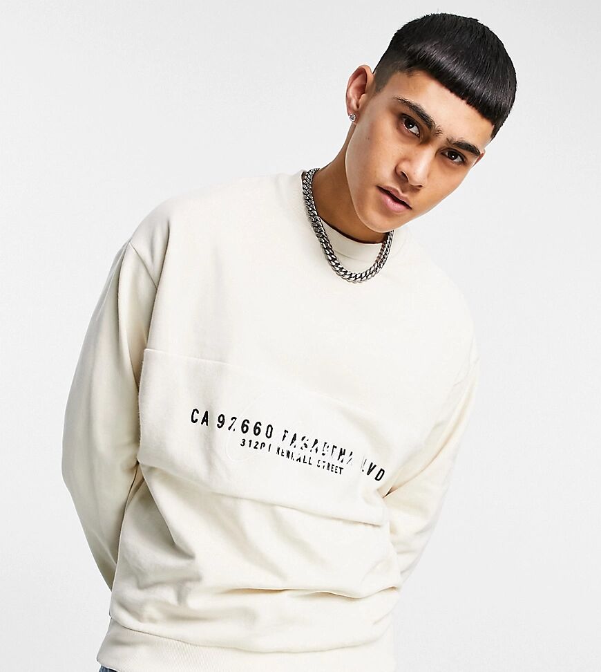 ASOS DESIGN oversized sweatshirt with reverse panel & text print in beige-Neutral  Neutral