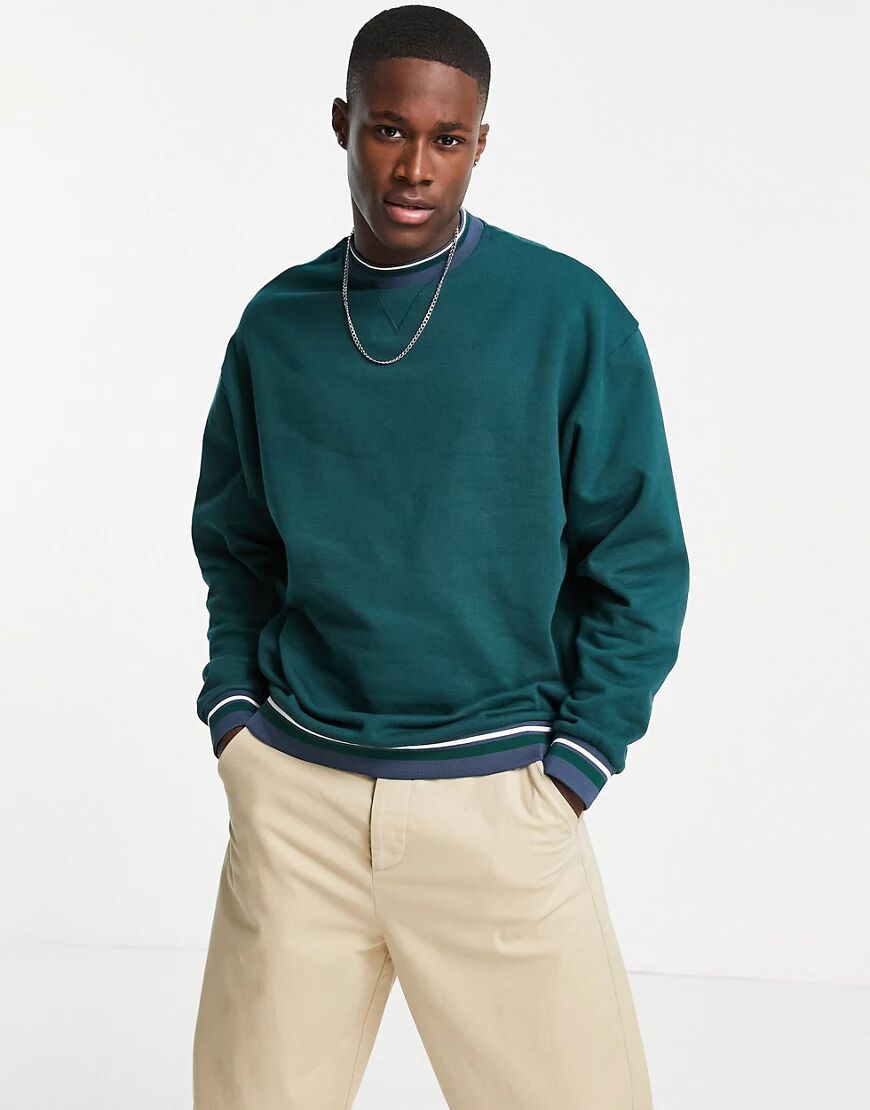 ASOS DESIGN oversized sweatshirt with tipping in forest green  Green