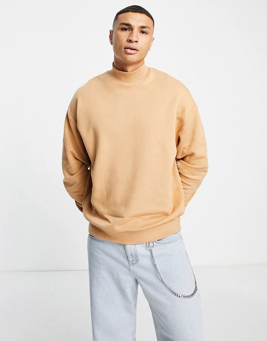 ASOS DESIGN oversized sweatshirt with turtle neck beige-Neutral  Neutral