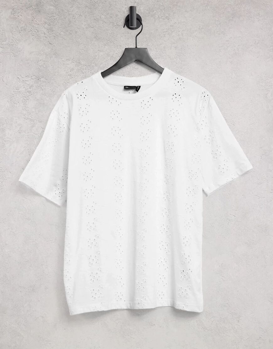 ASOS DESIGN oversized t-shirt in all over broidery-White  White