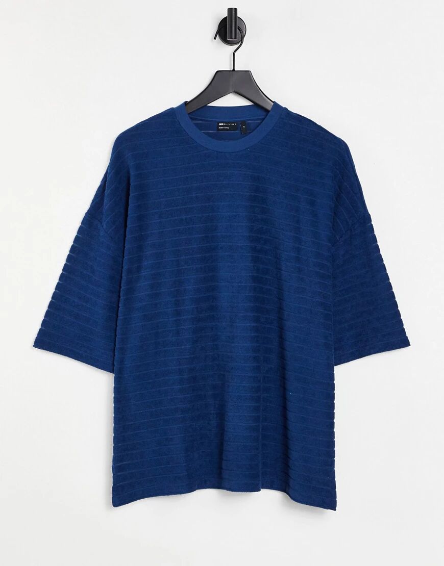 ASOS DESIGN oversized t-shirt in blue striped towelling  Blue