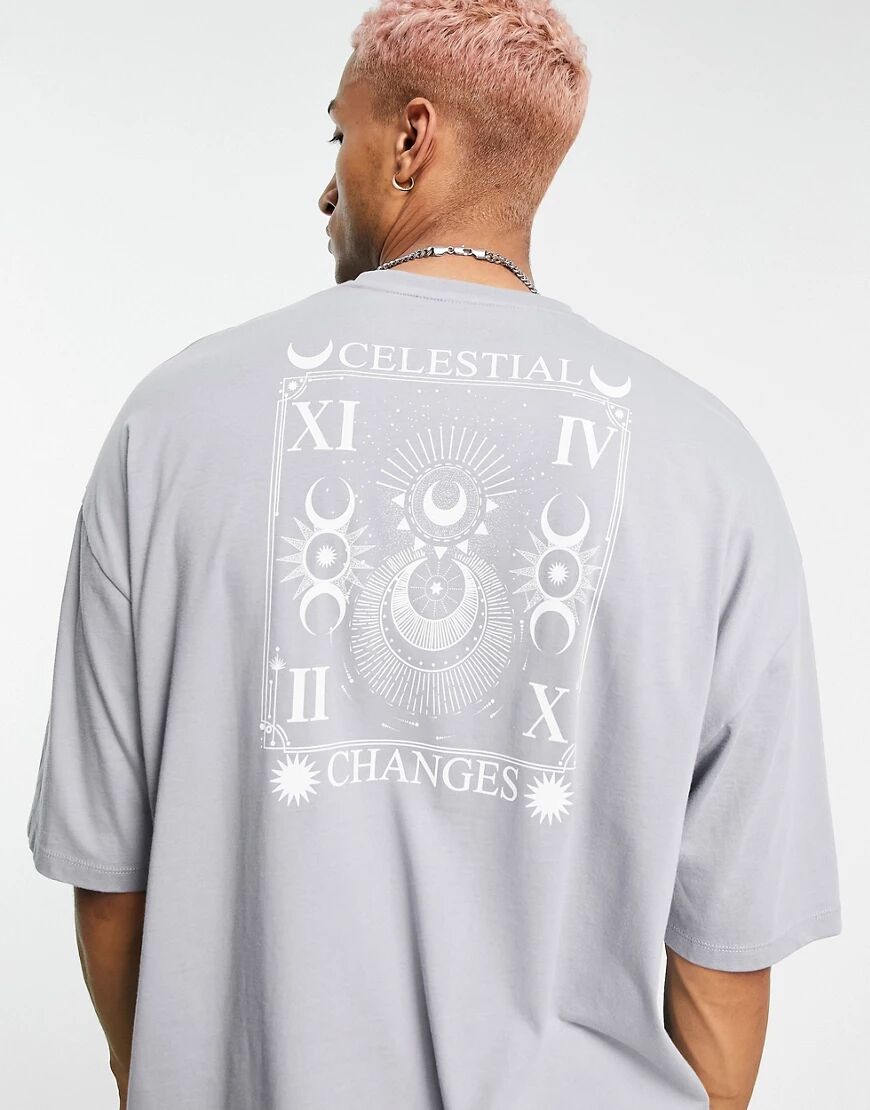 ASOS DESIGN oversized t-shirt in grey with spiritual back print  Grey